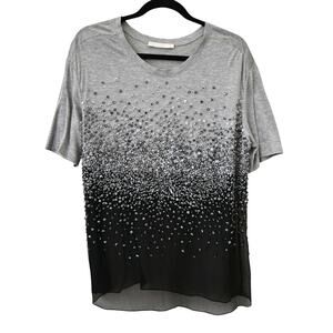 Jason Wu Gray Black Ombre Sequin Embellished Sheer Hem T-Shirt Size S
